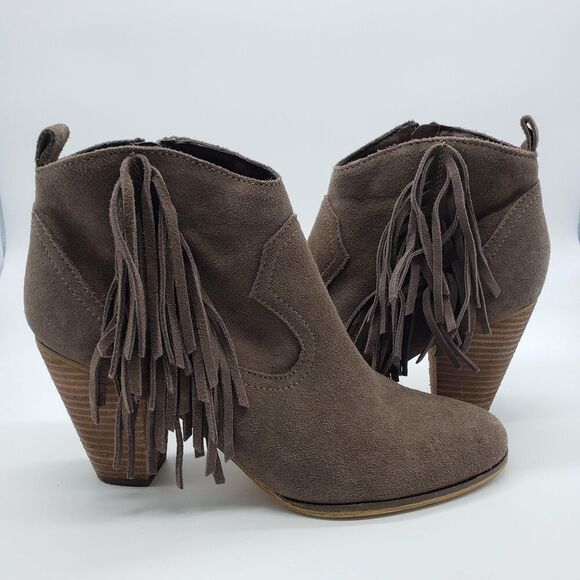 Steve Madden Boots Womens Size 9.5M Brown Suede Fringe Ankle Block Heel Western - Picture 1 of 13